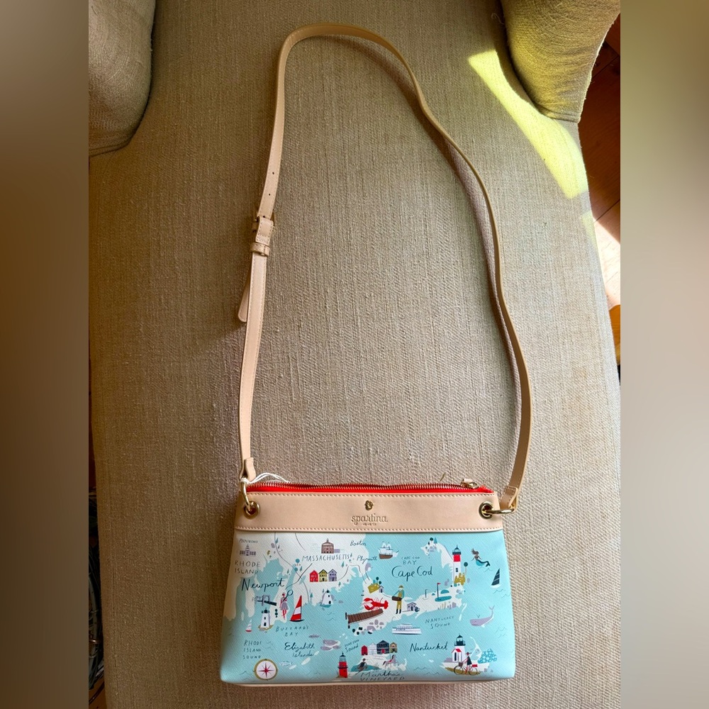 Spartina 449 - Northeastern Harbors Map Print Crossbody Purse - NWT - Picture 3 of 6